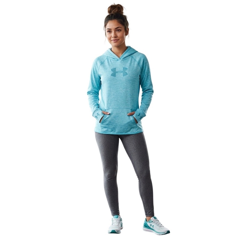 Under Armour Womens ColdGear Hoodie Blue Space Dye Fleece Pullover XL Loose Fit